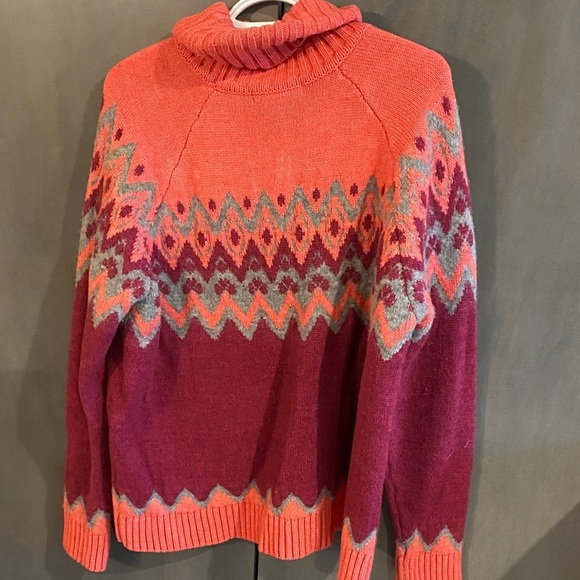 Merino wool Krimson Klover Red and Pink Chevron Turtleneck Sweater - Picture 3 of 5